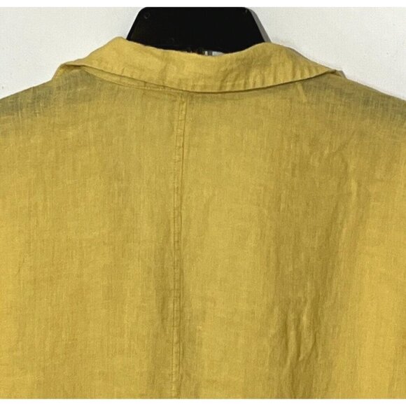 Elie Tahari Yellow 100% Linen Gauze Button Lagenlook Long Shirt Tunic Top - Picture 7 of 7